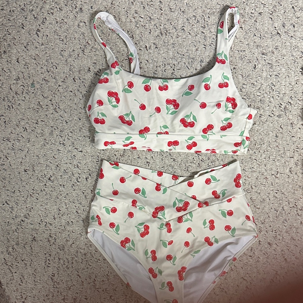 Aerie High-Waisted Bikini Set with Cherry Accents